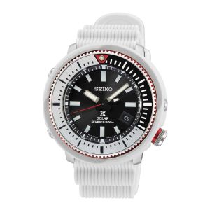 SEIKO Men's Hand Watch PROSPEX White Rubber Strap, Black Dial SNE545P1